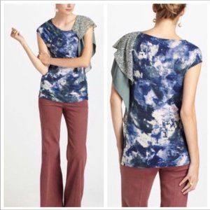 Anthropologie Deletta Watercolor Ruffle Top
